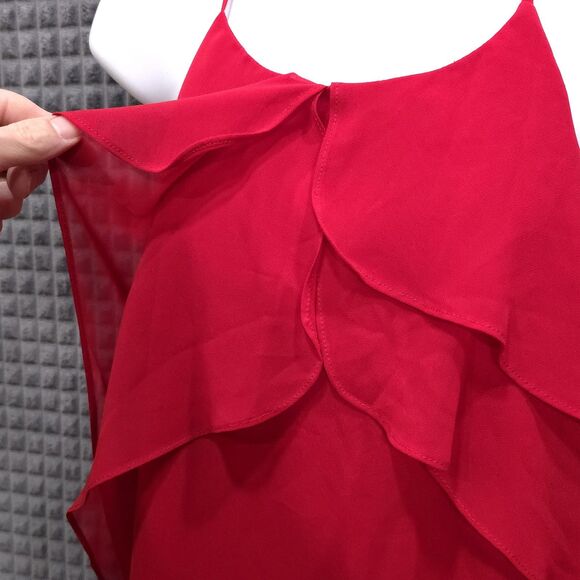 Y2K BCBG Red Ruffle Dress Sm 90s Sun Romantic Coquette Cowpunk Fairy Flowy Boho - Picture 7 of 16